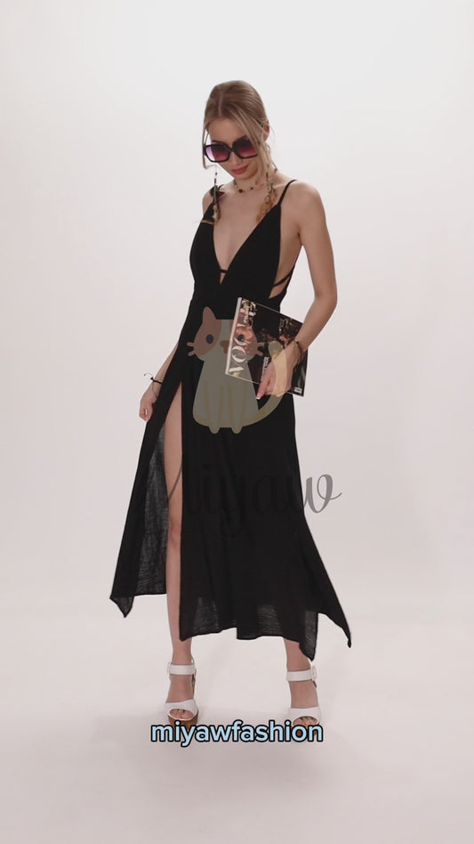Boho Sleeveless Cotton Maxi Dress, Long Summer Dress, Resort Wear - Miyawfashion