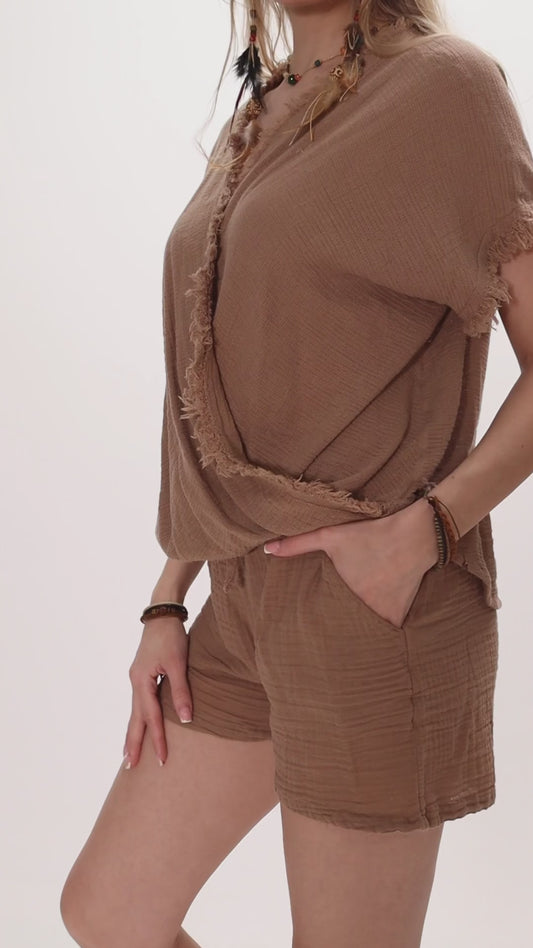 Effortlessly Stylish: Brown Women's Shorts for Resort Wear with Practical Pockets - Miyawfashion