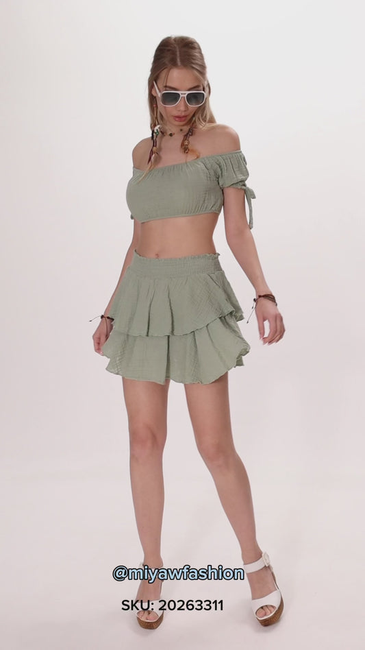 Handmade Organic Cotton Mini Skirt and Crop Top Set for Stylish Resort Looks - Miyawfashion
