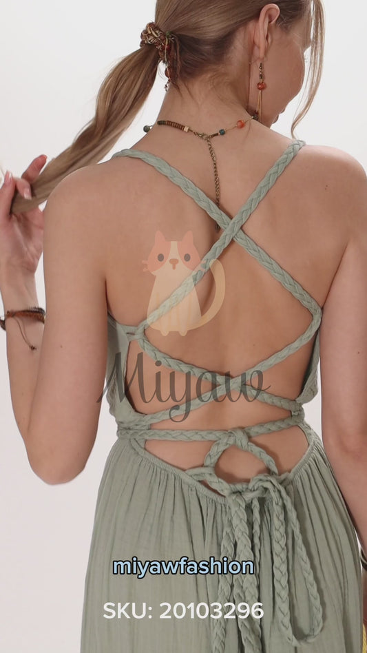 Boho Greek Goddess Organic Cotton Dress - Ethereal Summer Beach Style - Miyawfashion