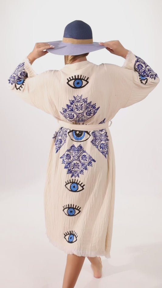 Wholesale Protective Eye Boho Kimono Robe - Organic Cotton, Eco-Friendly - Miyawfashion