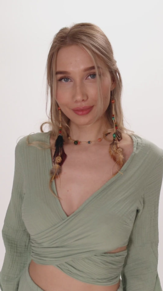 Boho Green Summer Cotton Tie Top - Resort Wear Essential - Miyawfashion