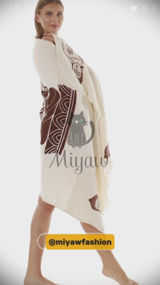 Handmade Boho Buddha Stamped Fringe Towel - Miyawfashion