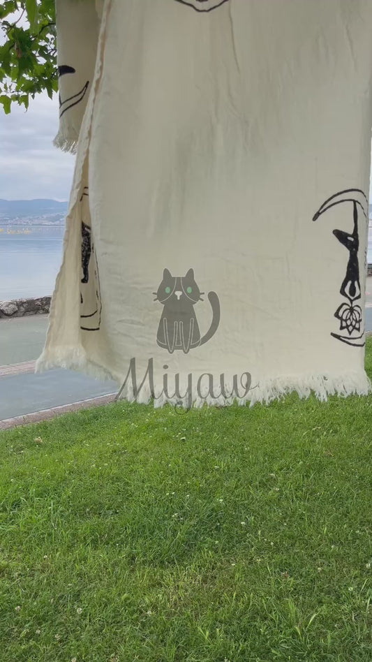 Boho Bath Towel, Handcrafted with Yoga Girl Stamp - Perfect for Beach or Yoga - Miyawfashion