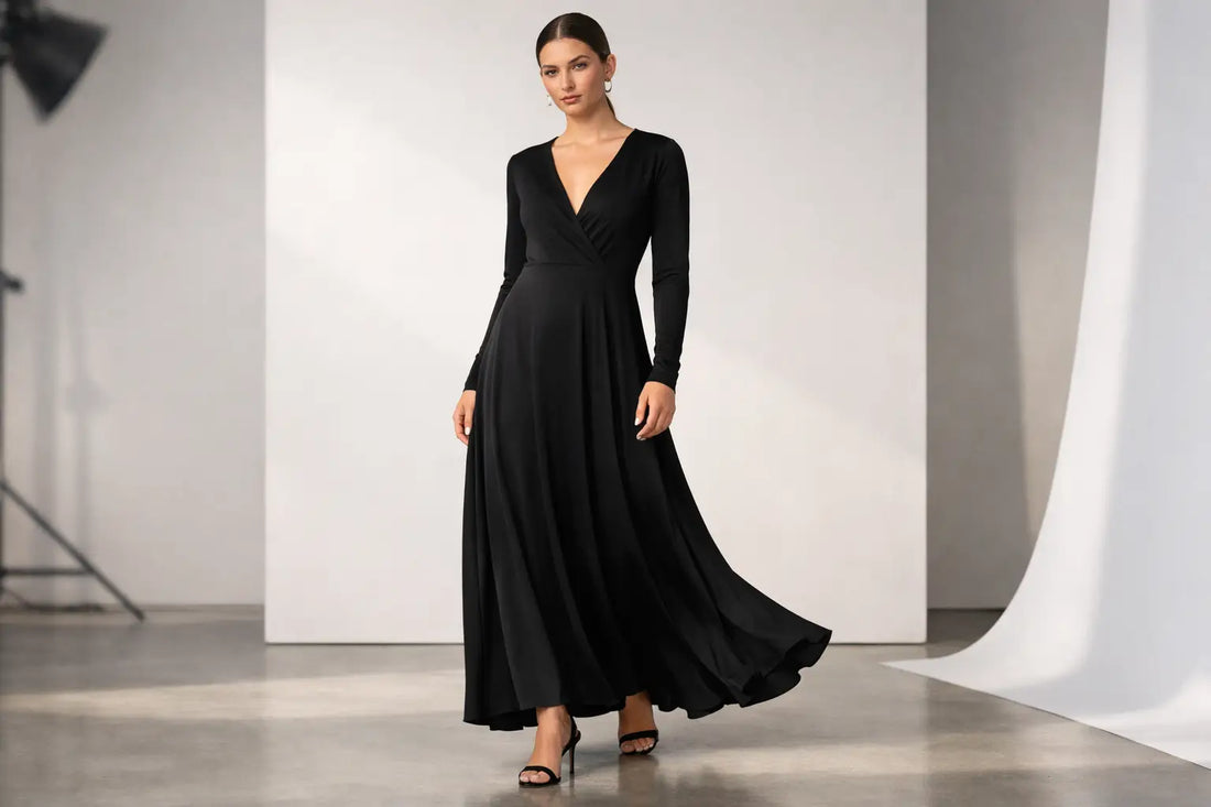Black Long Sleeve V Neck Maxi Dress Style