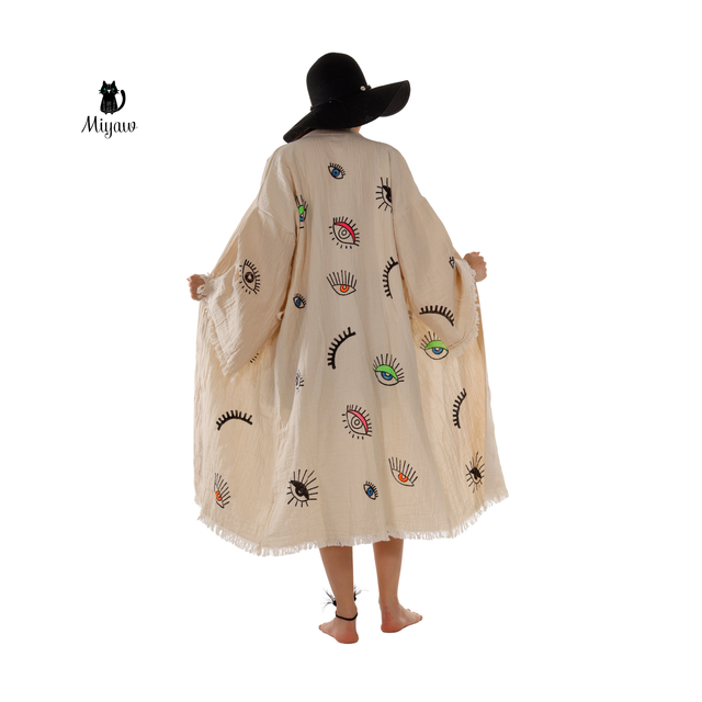 Wholesale Boho Organic Cotton Kimono – Eye Stamp Robe