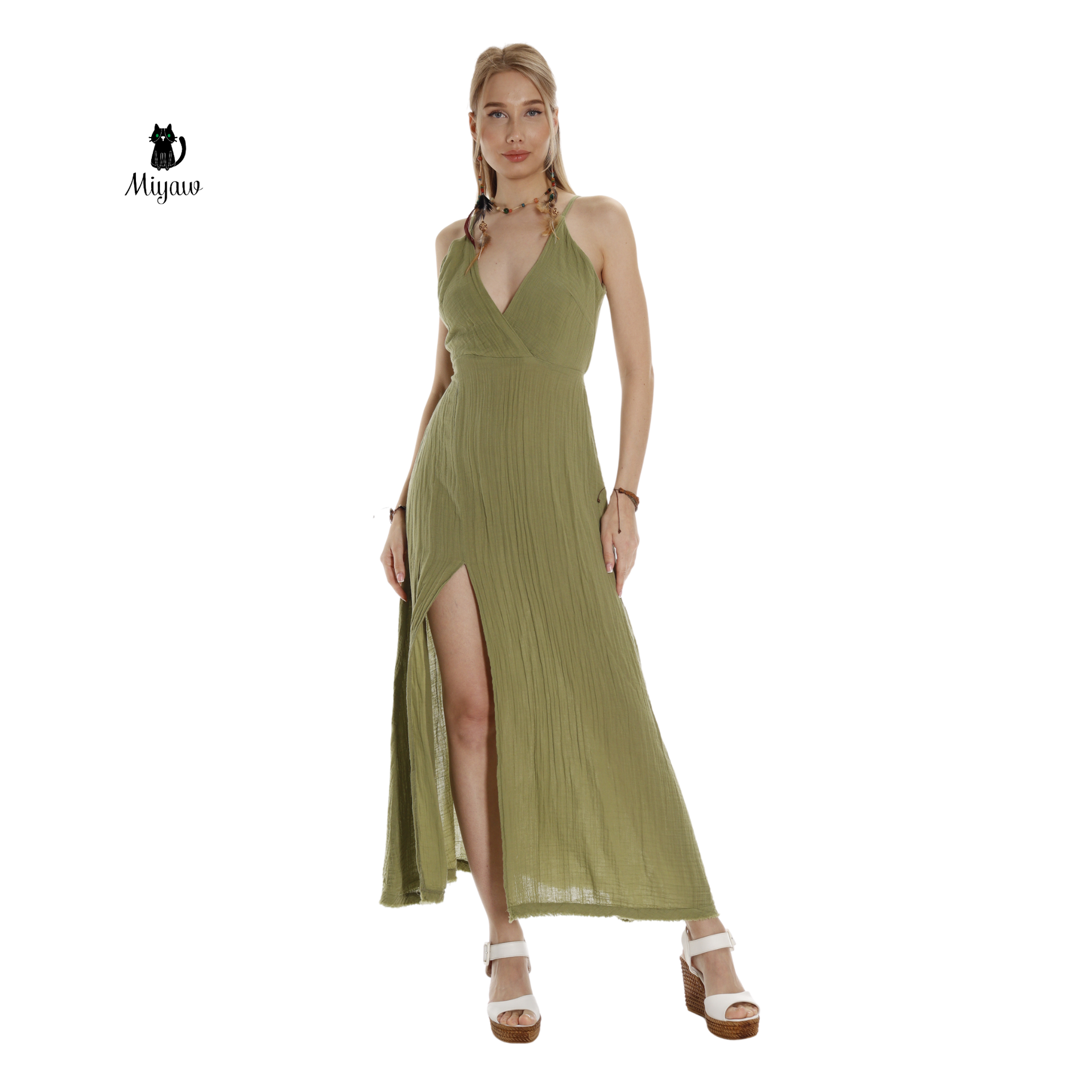 Boho Maxi Dress for Summer in V-Neck Sleeveless Style - Organic Cotton