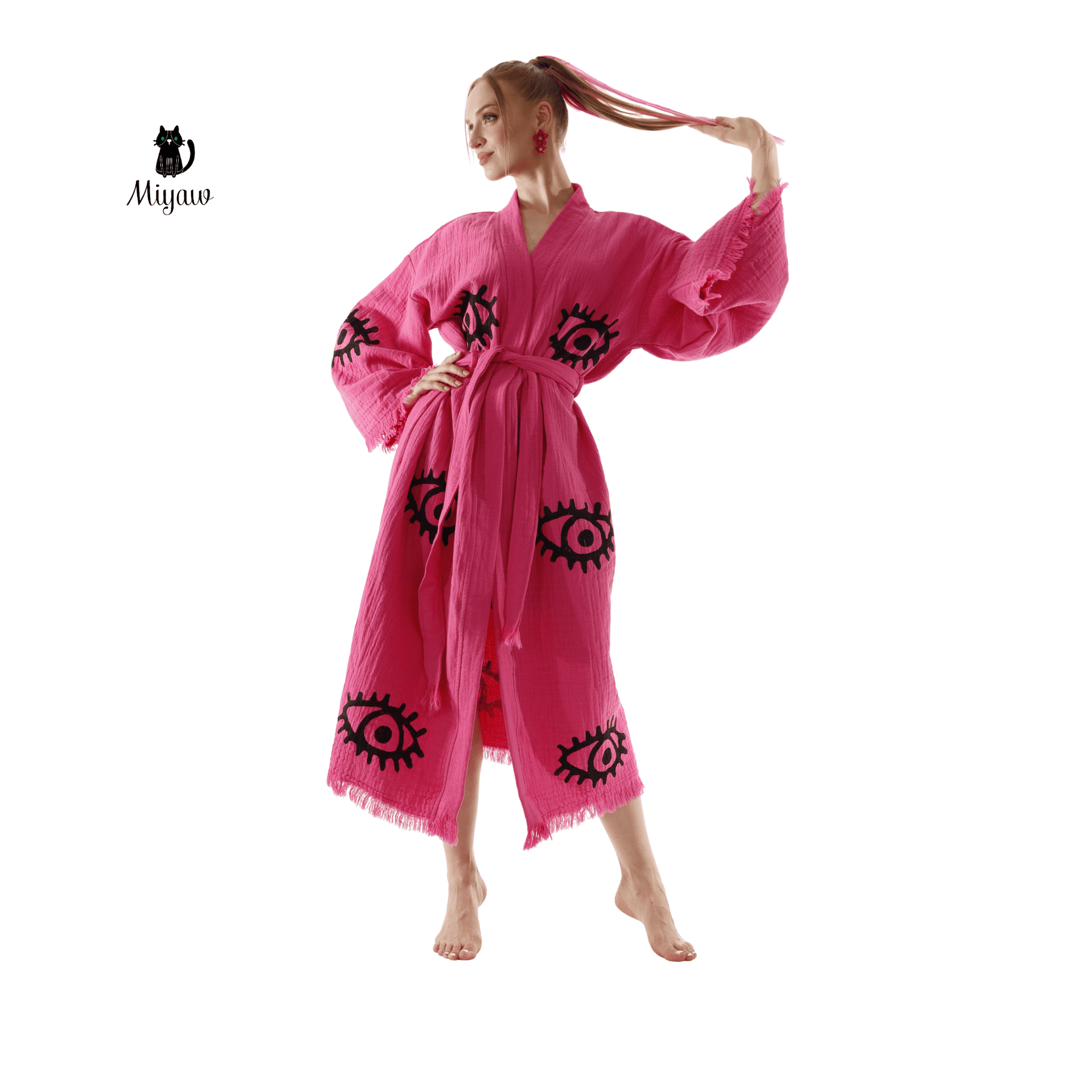 Evil Eye Pink Swim Caftan Cover Up – Organic Cotton