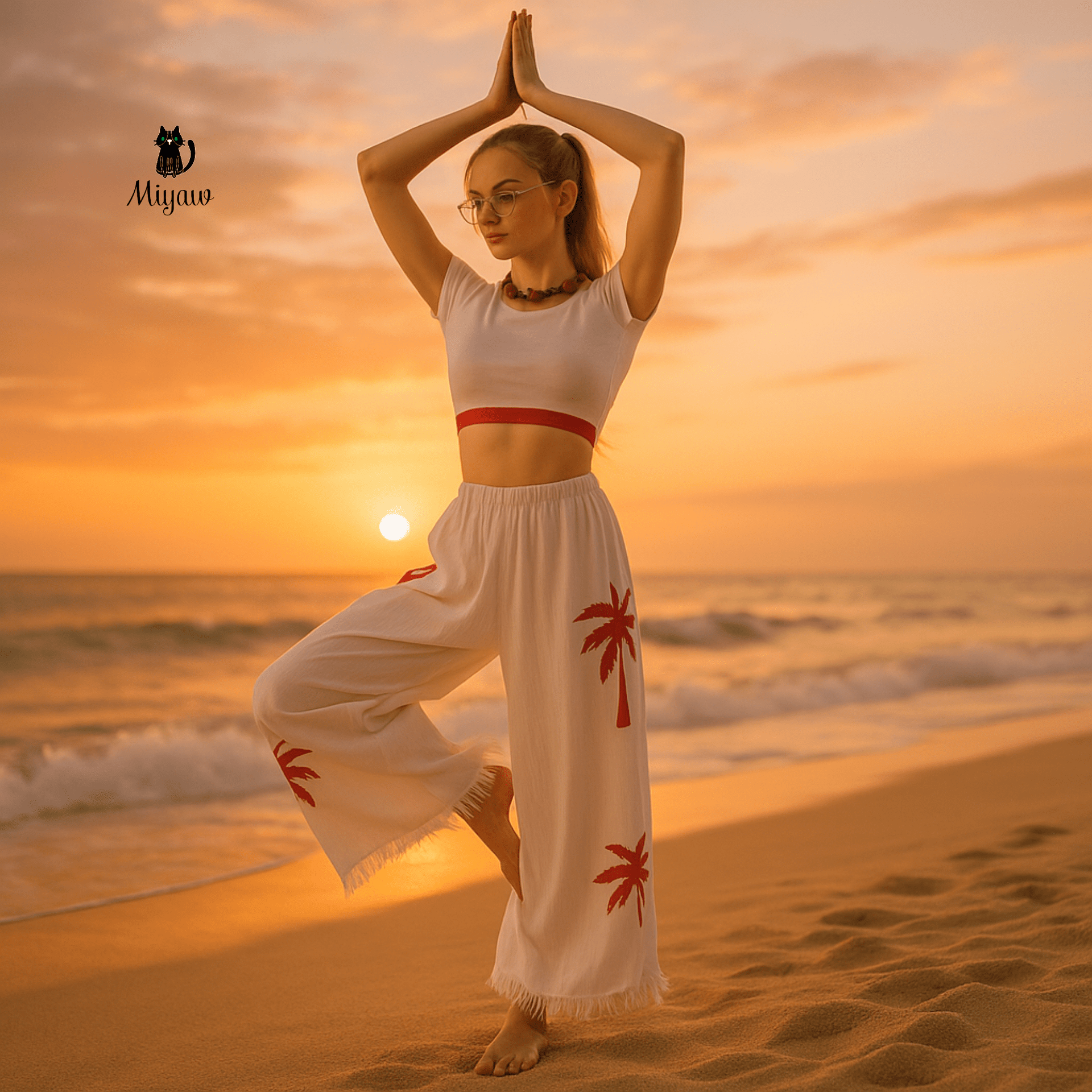Wholesale Cotton Pants Yoga - Palm Tree Print Cotton Pants by Miyawfashion