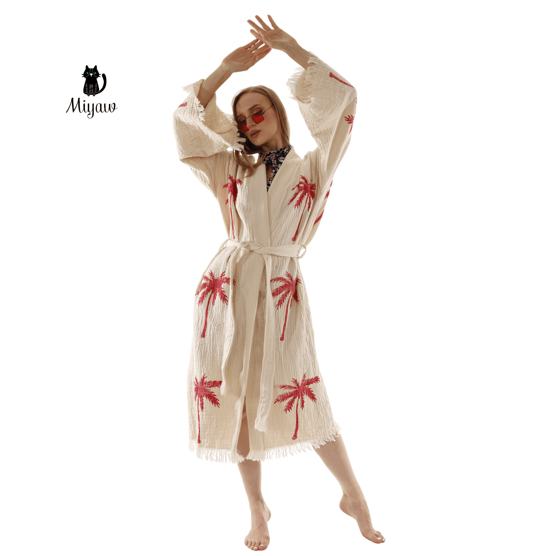 Red Palm Tree Kimonos – Soft Cotton Kimono Robe for Effortless Style