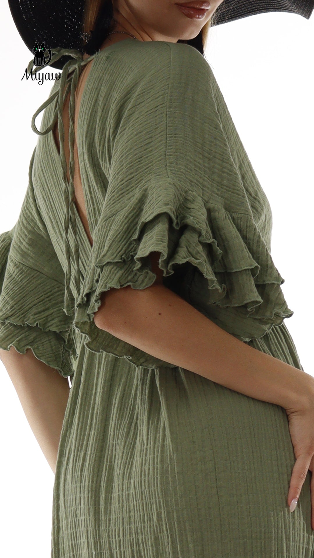 Green Boho Maxi Dress - Cotton Beach Wedding Dress Miyawfashion