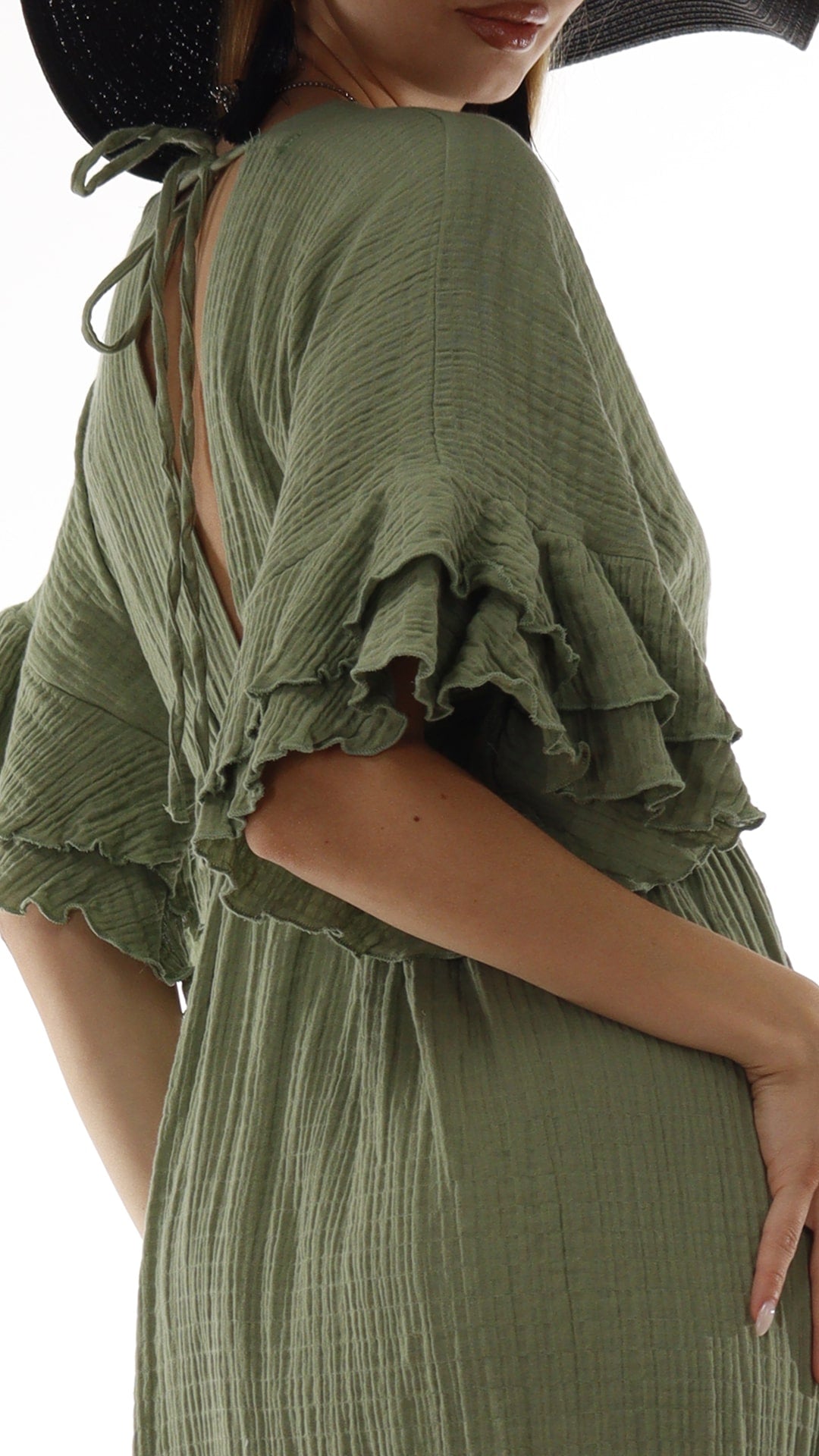 Green Boho Maxi Dress - Cotton Beach Wedding Dress Miyawfashion