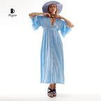 Boho Maxi Dress, Bohemian Blue Cotton Dress