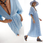 Boho Maxi Dress, Bohemian Blue Cotton Dress