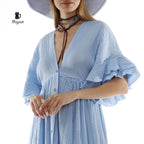 Boho Maxi Dress, Bohemian Blue Cotton Dress