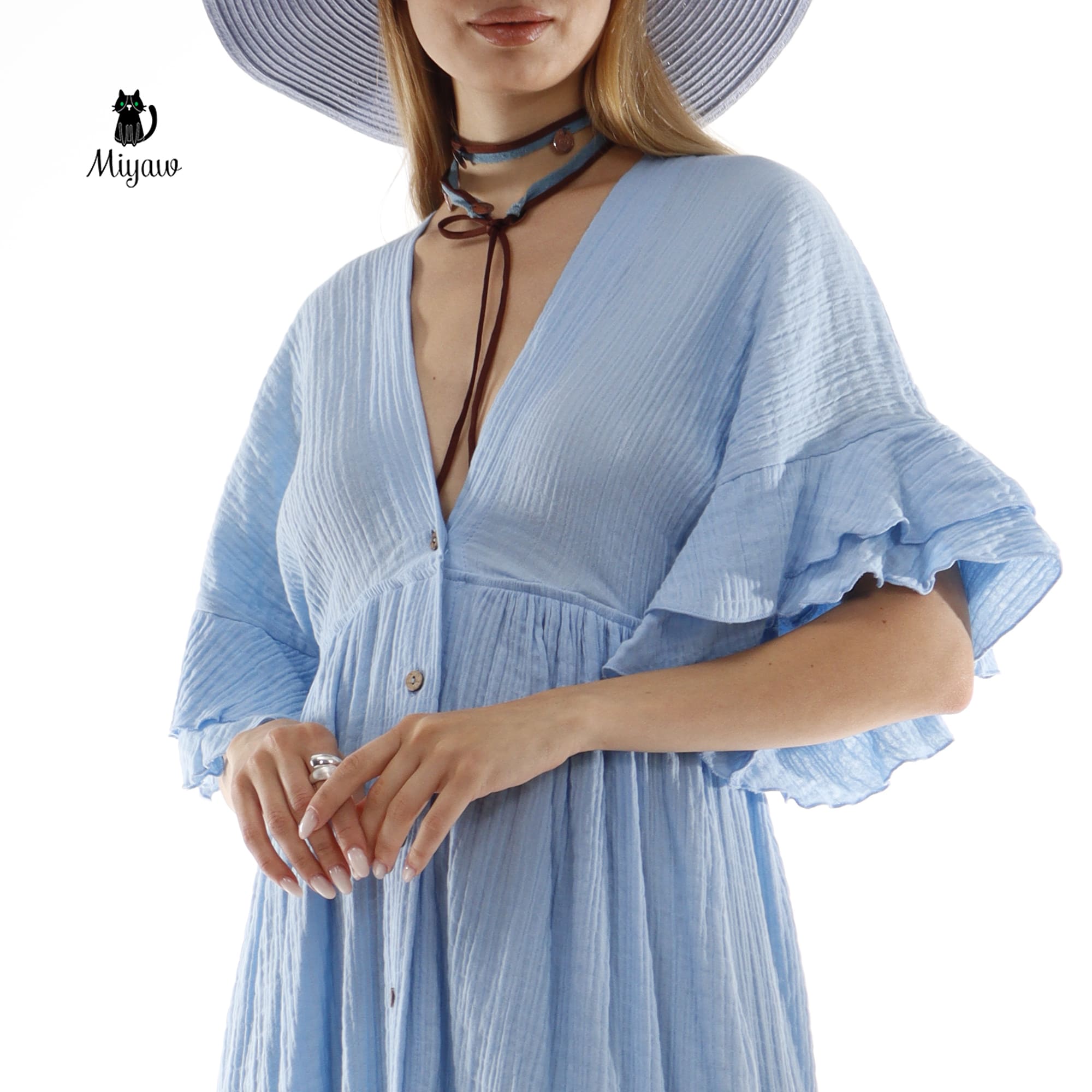 Boho Maxi Dress, Bohemian Blue Cotton Dress