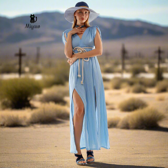 Wholesale Boho Goddess Dress - Organic Cotton Maxi Dress for Women light blue / M / 100% Cotton Wholesale Boho Goddess Dress - Organic Cotton Maxi Dress for Women light blue / M / 100% Cotton