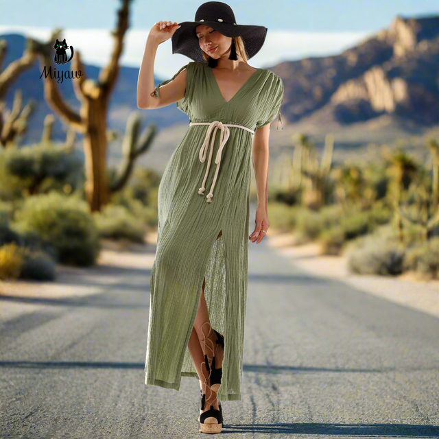 Short Sleeve Boho V Neck Dress, Bohemian Cotton Dress for Wholesale