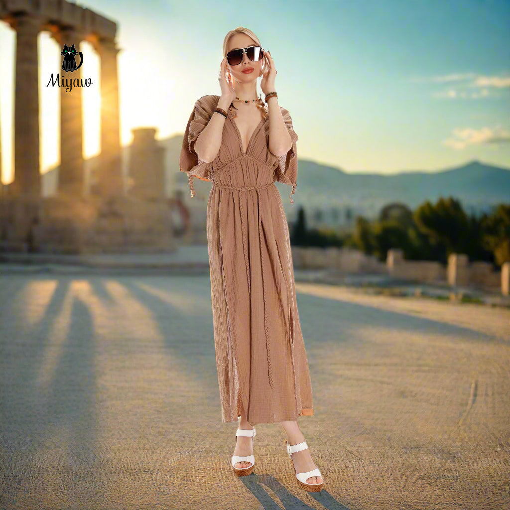 Boho Chic Ancient Greek Dress, Cotton Maxi Dress