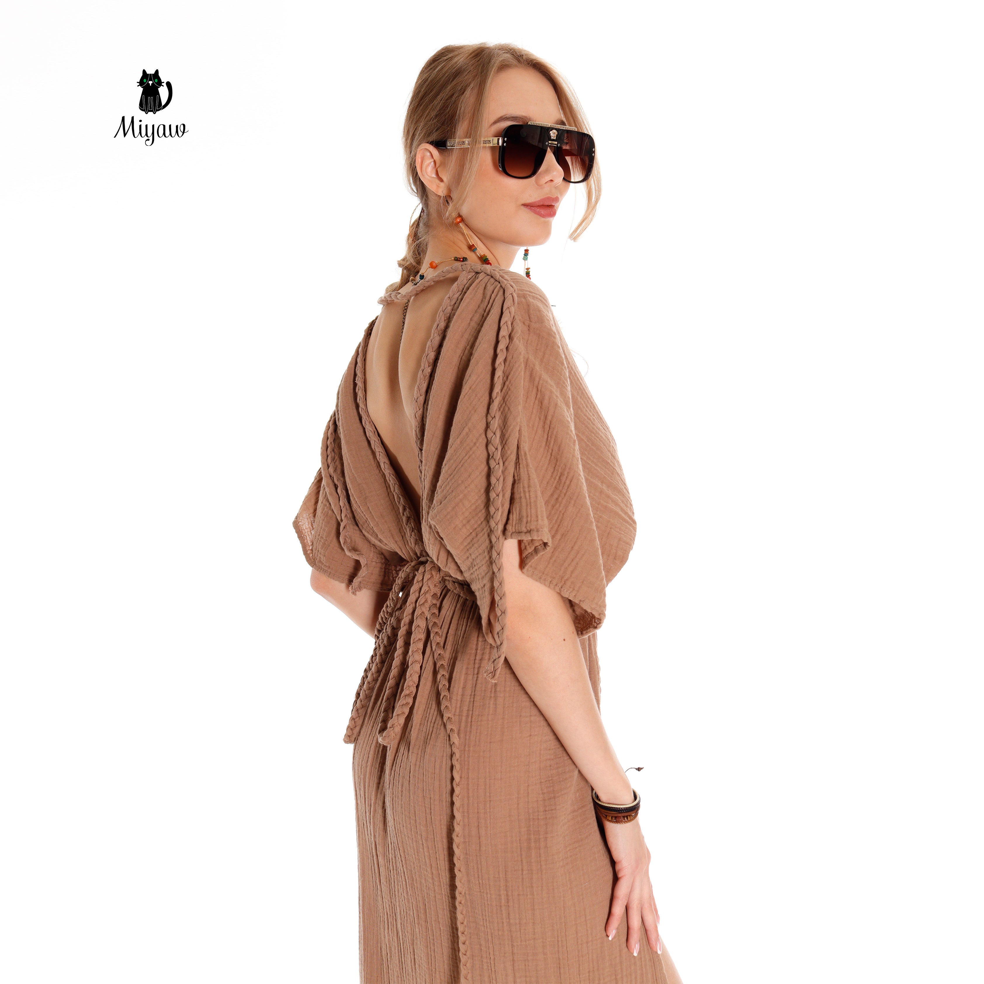Boho Chic Ancient Greek Dress, Cotton Maxi Dress