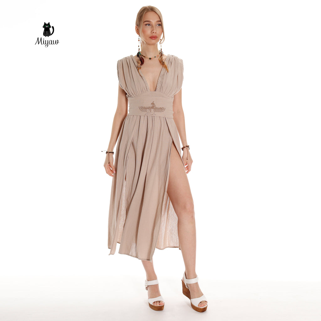 Boho Cotton Goddess Dress: Short Sleeve Resort Wear - Elegant