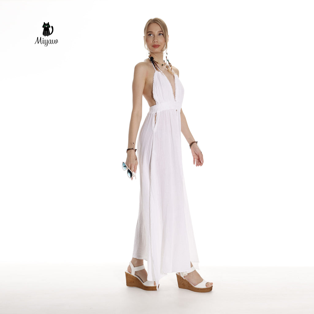Boho White Beach Wedding Dress Made of Organic Cotton