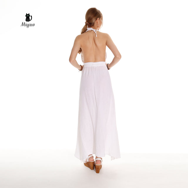 Boho White Beach Wedding Dress Made of Organic Cotton