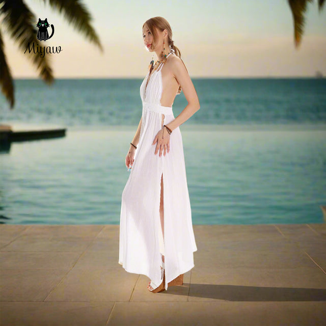 Boho White Beach Wedding Dress Made of Organic Cotton