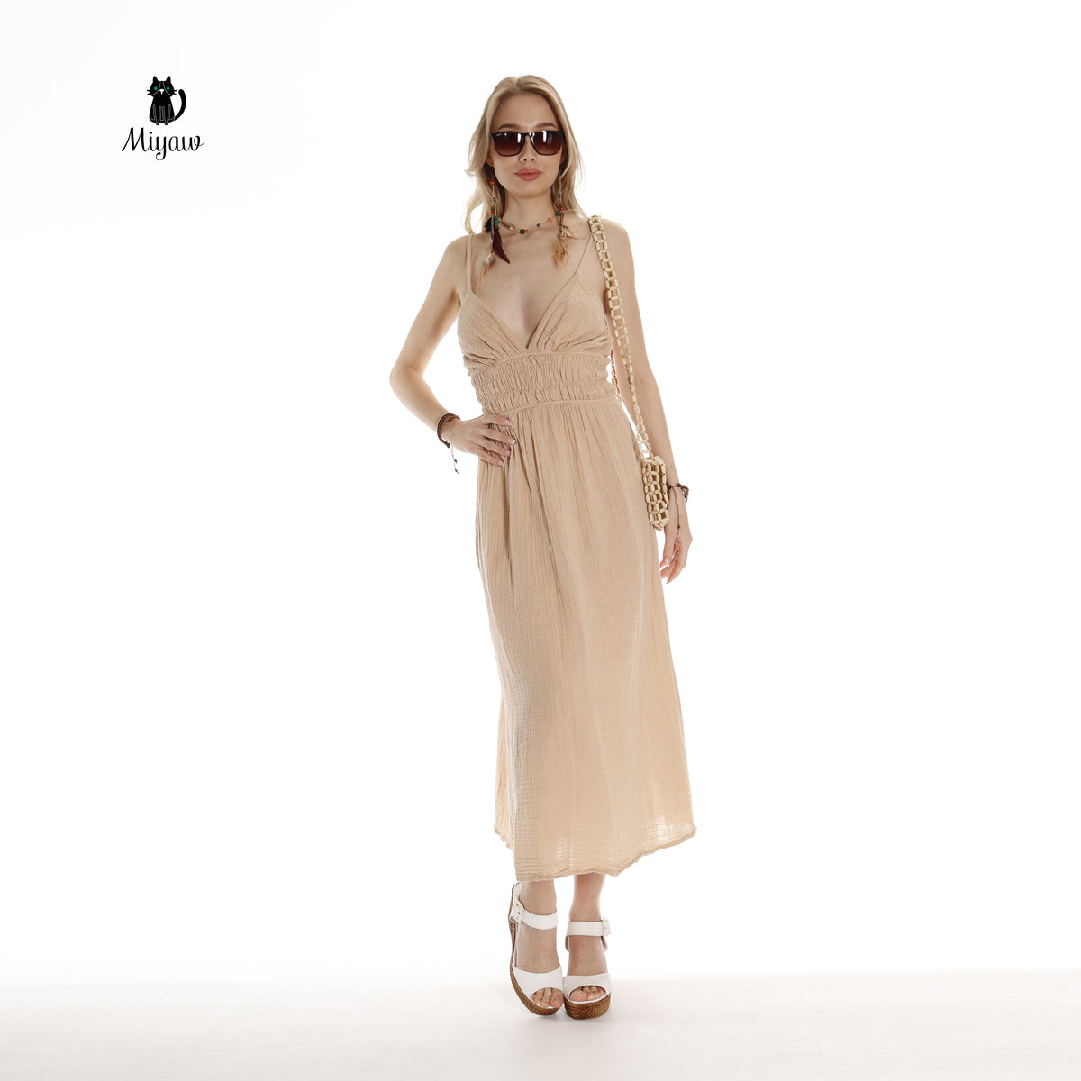 Boho Chic Sleeveless Open Back Maxi Dress for Summer