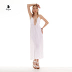 Organic Cotton Boho White Sleeveless Dress - Eco-Friendly Fashion