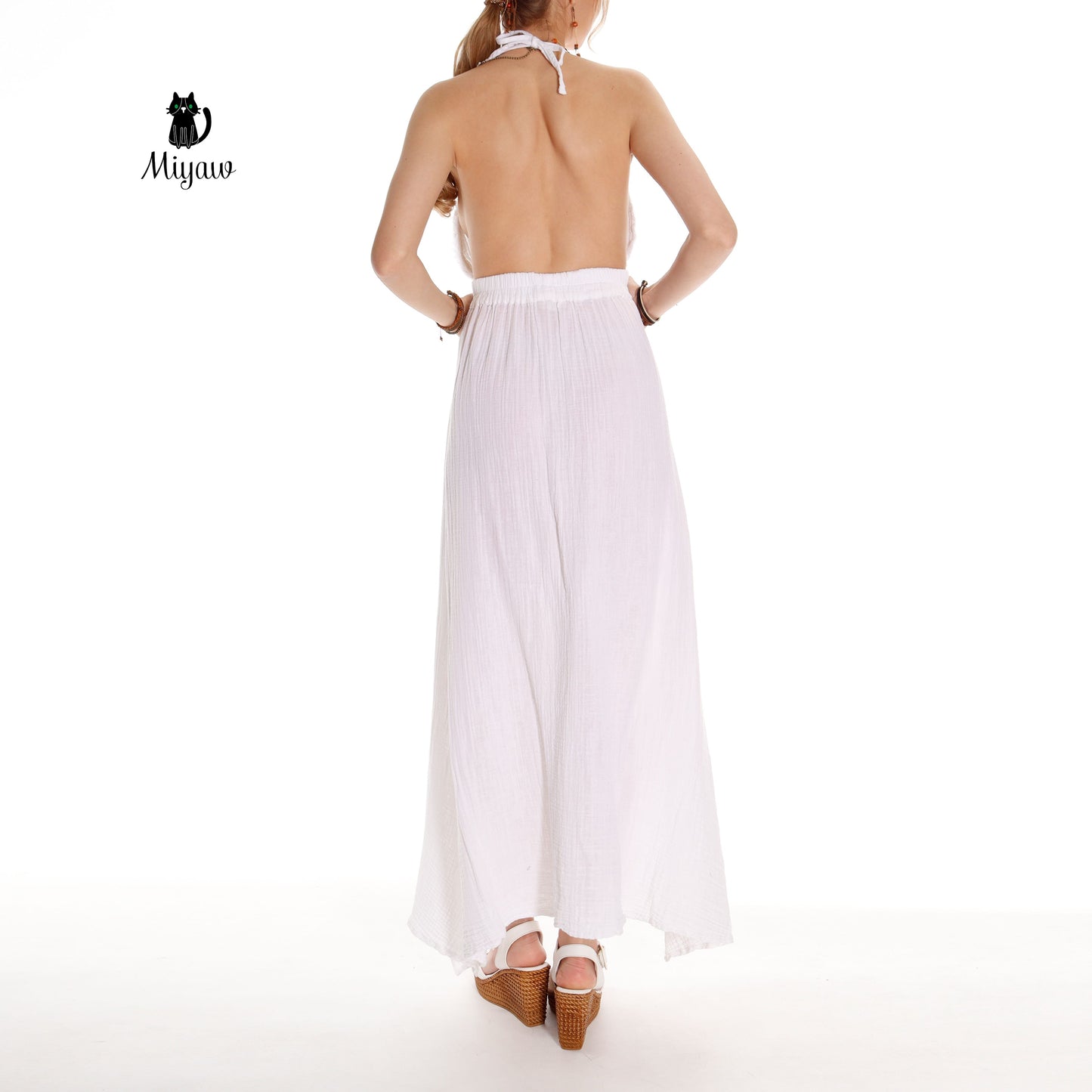 Organic Cotton Boho White Sleeveless Dress - Eco-Friendly Fashion - Miyawfashion Miyawfashion