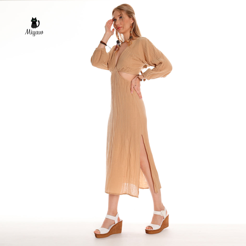 Boho Chic Cotton Maxi Dress for Spring and Resort Wear