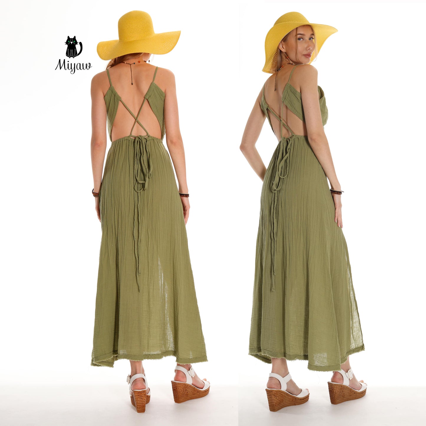 Boho Maxi Dress for Summer in V-Neck Sleeveless Style - Organic Cotton - Miyawfashion Miyawfashion