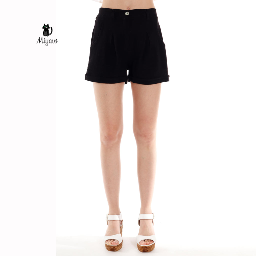 Black Women's Cotton Shorts with Pockets - Resort Chic Must-Have - Miyawfashion