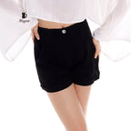Black Women's Cotton Shorts with Pockets - Resort Chic Must-Have - Miyawfashion