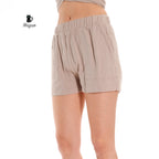 Chic Beige Women's Shorts: Stylish Resort Wear with Handy Pockets - Miyawfashion