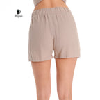 Chic Beige Women's Shorts: Stylish Resort Wear with Handy Pockets - Miyawfashion