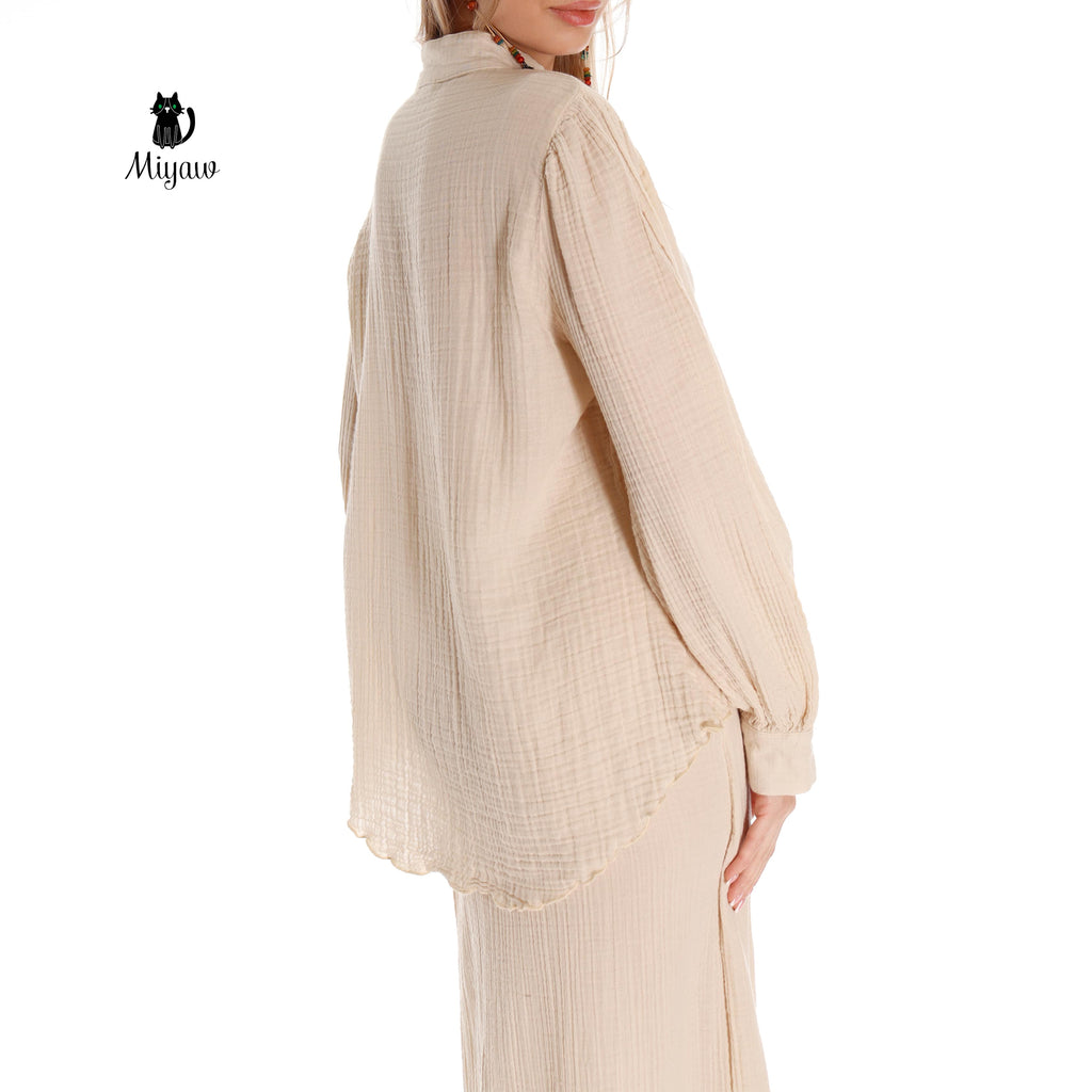 Organic Cotton Women's Shirts - Long Sleeve Button Up Style - Miyawfashion