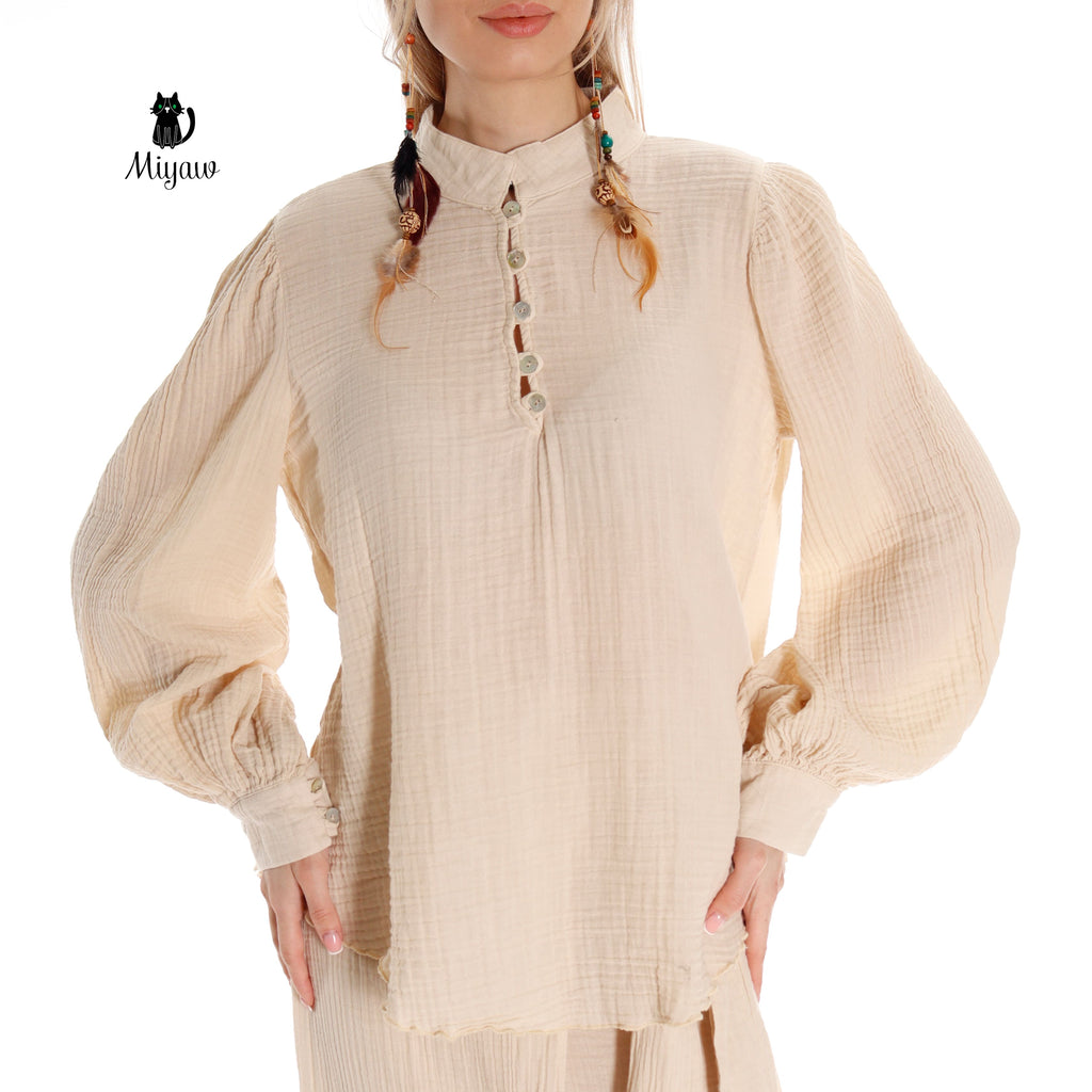 Organic Cotton Women's Shirts - Long Sleeve Button Up Style - Miyawfashion