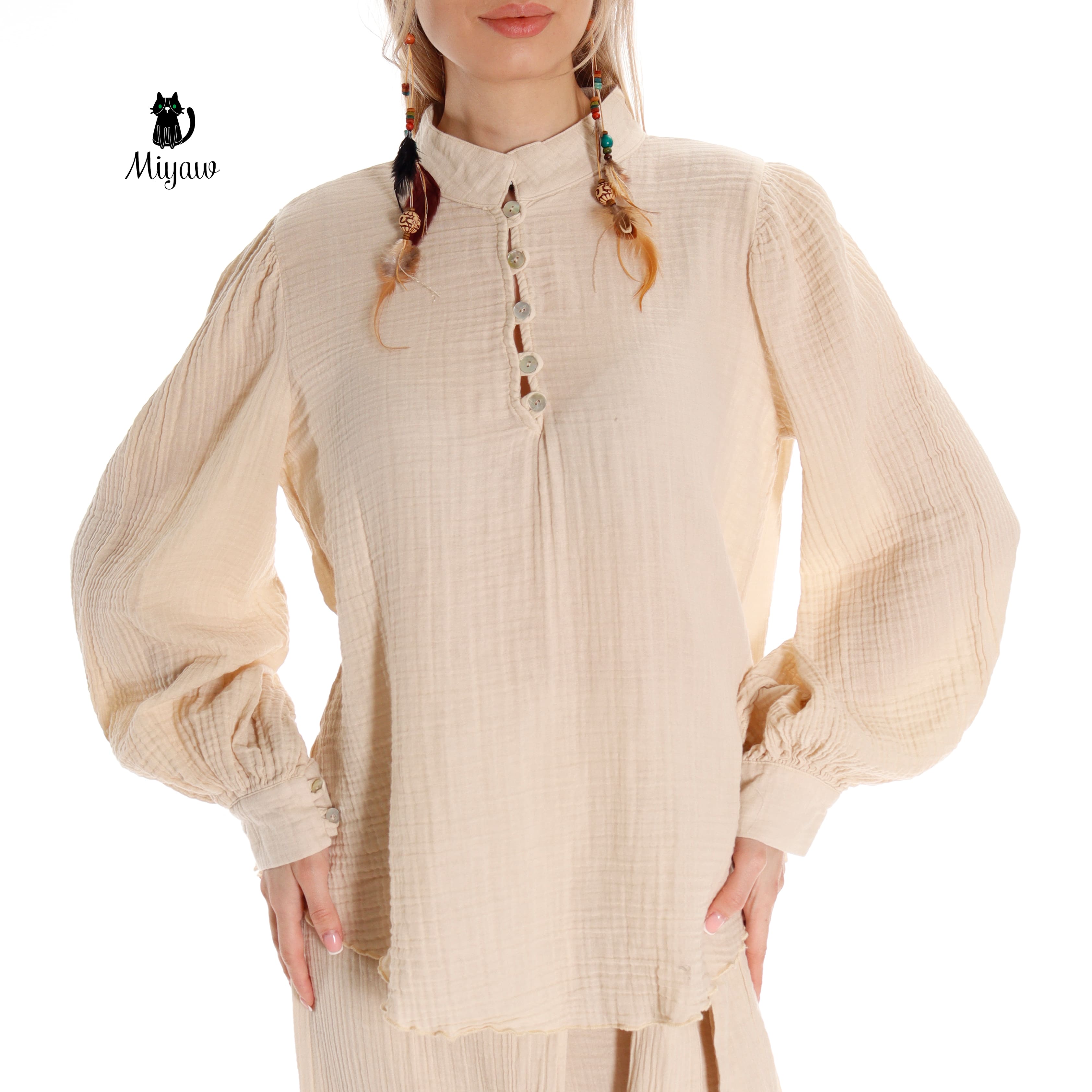 Organic Cotton Women's Shirts - Long Sleeve Button Up Style - Miyawfashion