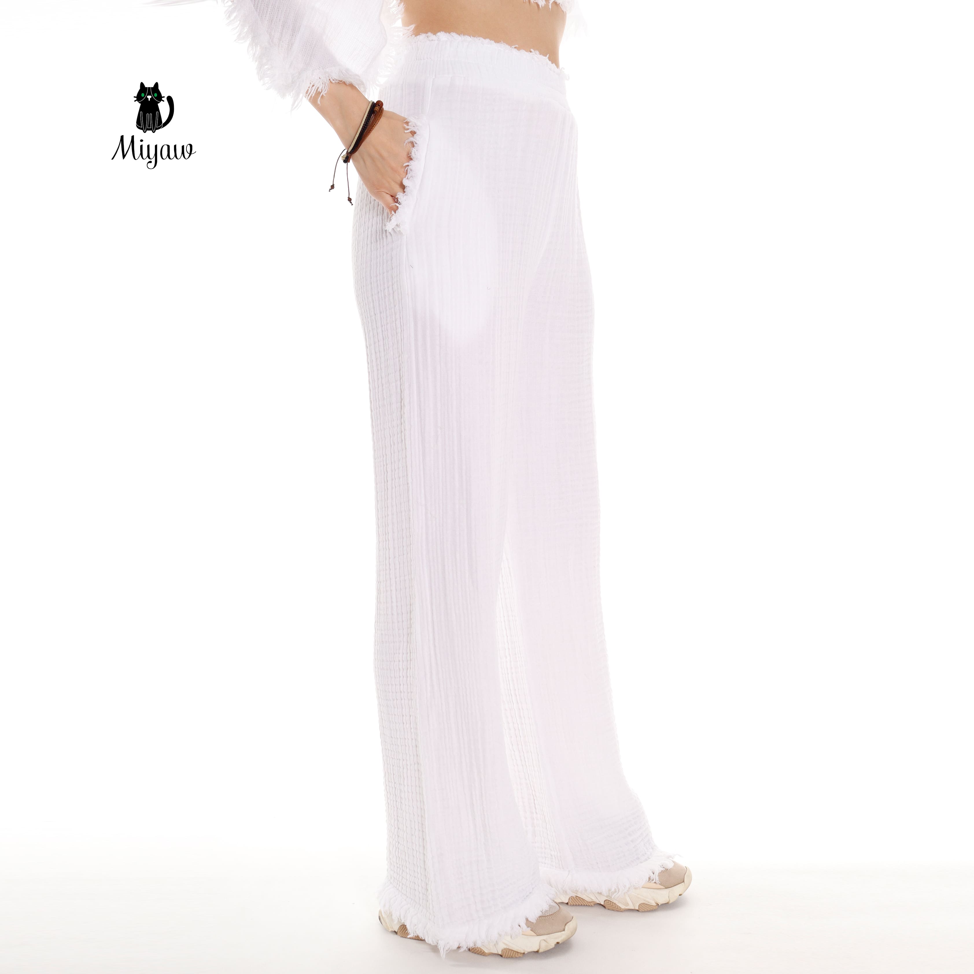 Luxe Organic Cotton Wide-Leg Women's Pants with Handy Pockets - Miyawfashion