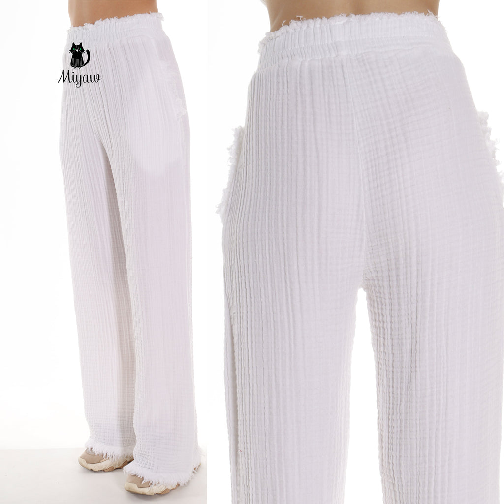 Luxe Organic Cotton Wide-Leg Women's Pants with Handy Pockets - Miyawfashion