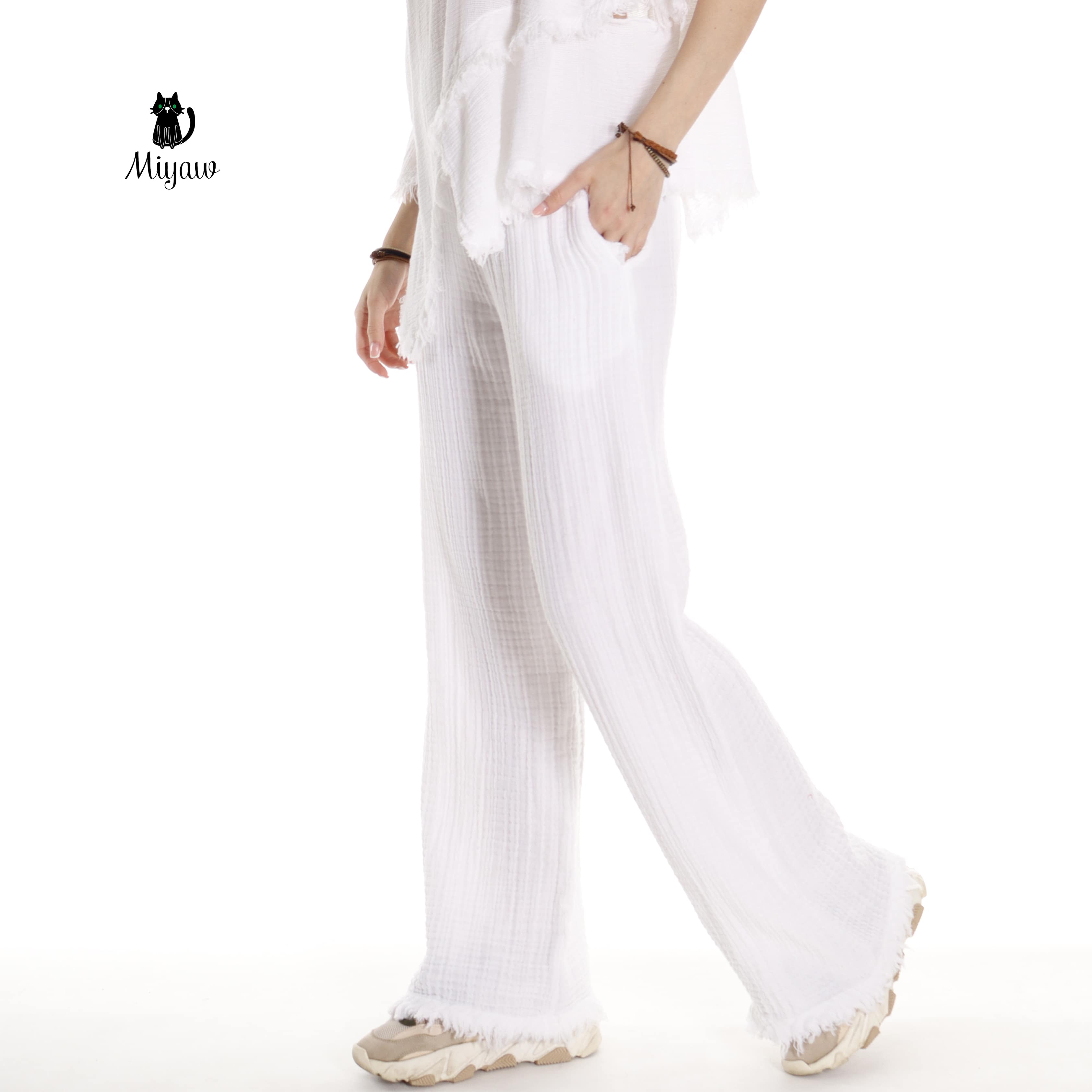 Luxe Organic Cotton Wide-Leg Women's Pants with Handy Pockets - Miyawfashion