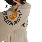 Boho Aztec Sun Kimono Robe – Organic Cotton Natural