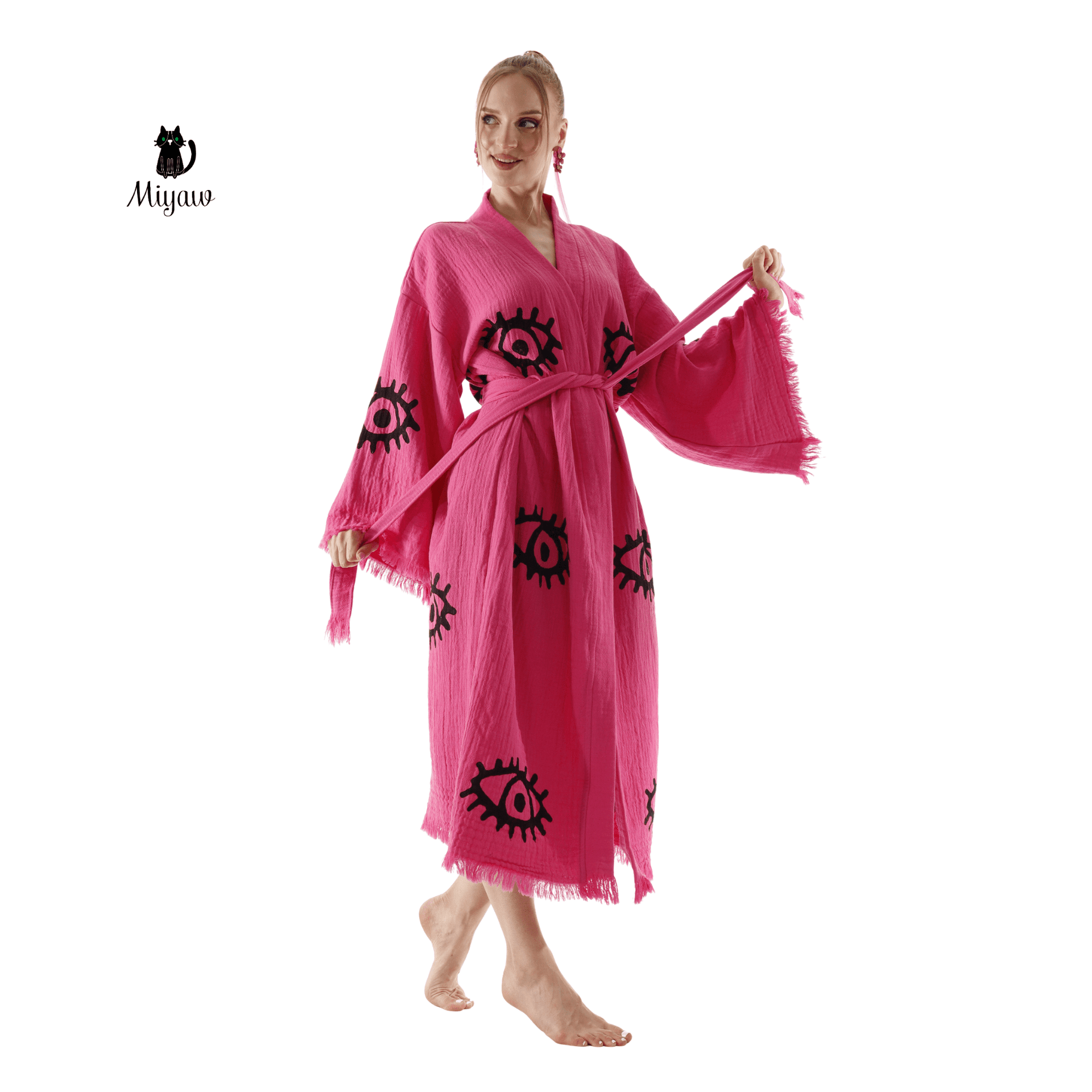 Evil Eye Pink Swim Caftan Cover Up – Organic Cotton