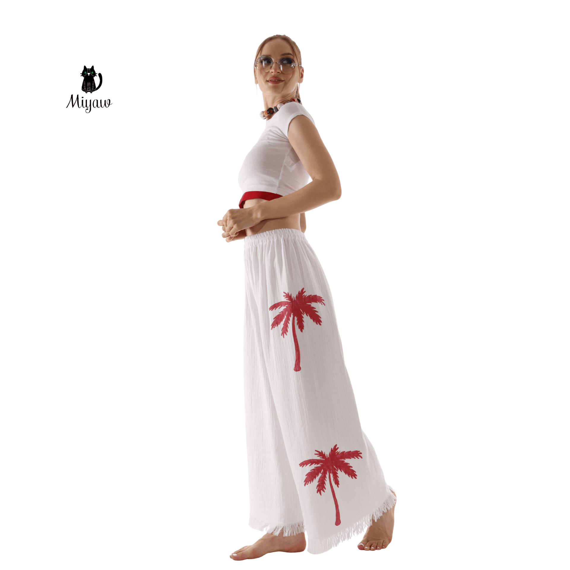 Wholesale Cotton Pants Yoga - Palm Tree Print Cotton Pants by Miyawfashion