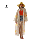 Beige Evil Eye Kimono Robe – Organic Cotton Boho Style