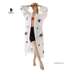 White Boho Evil Eye Kimono – Lightweight Cotton Summer Robe