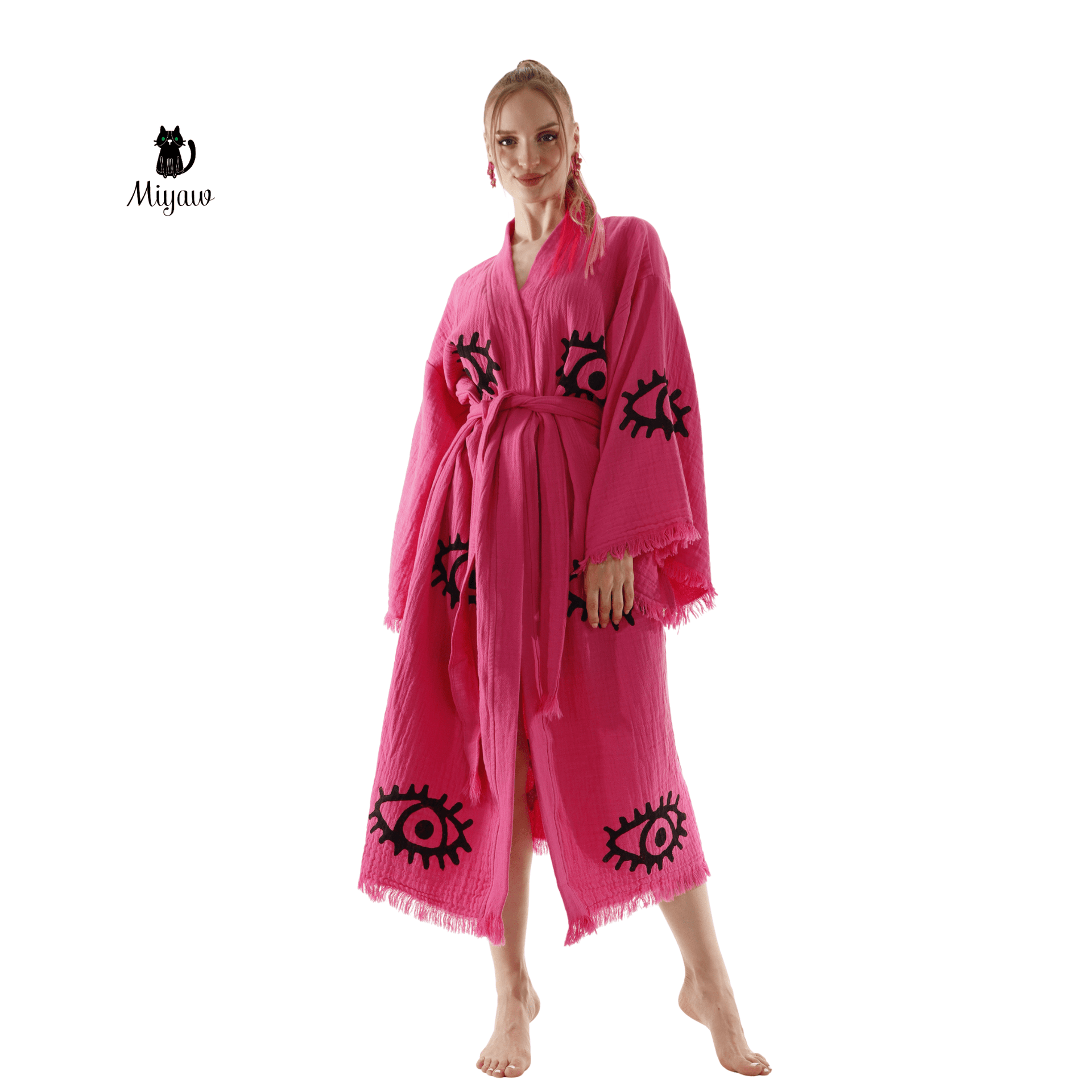 Evil Eye Pink Swim Caftan Cover Up – Organic Cotton
