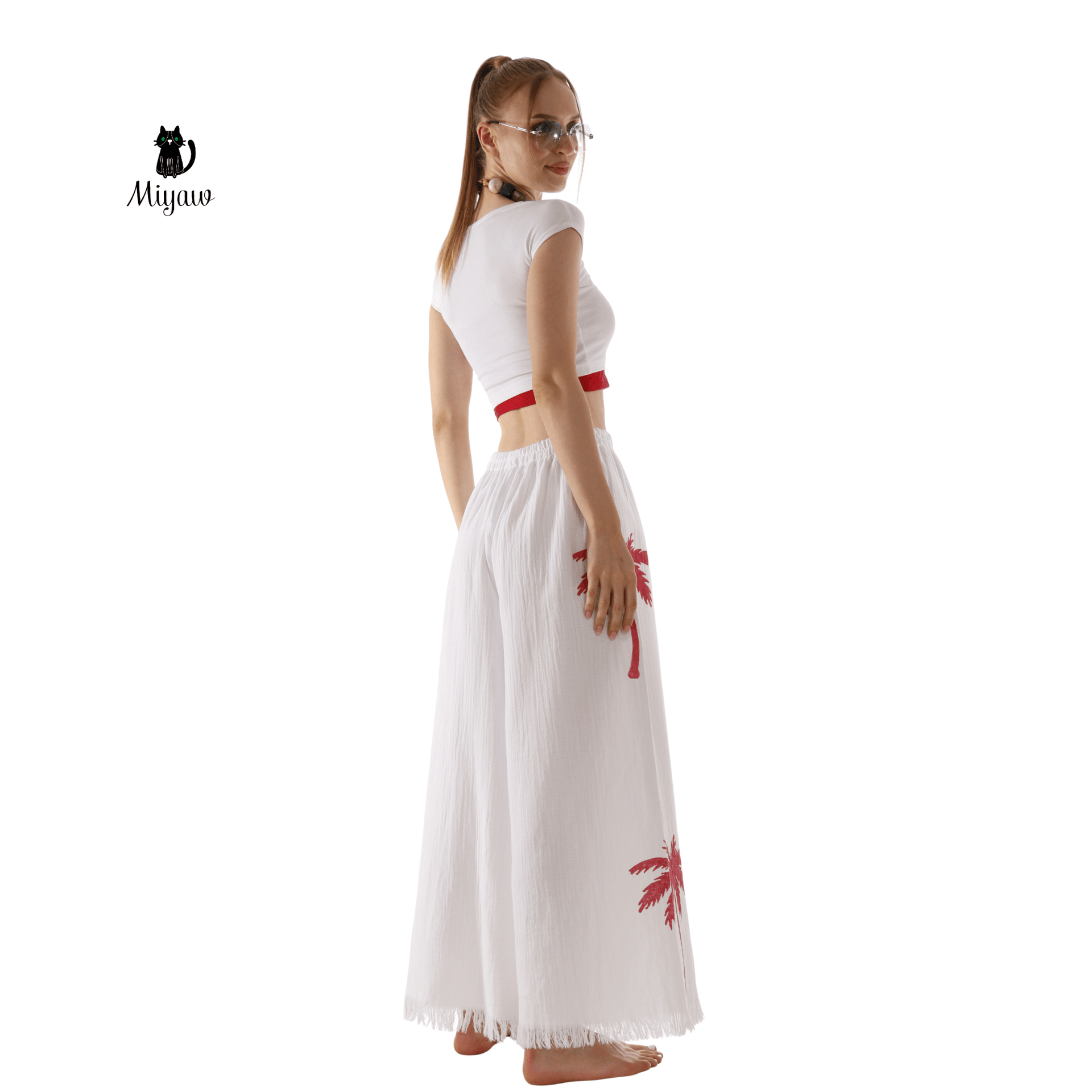 Wholesale Cotton Pants Yoga - Palm Tree Print Cotton Pants by Miyawfashion